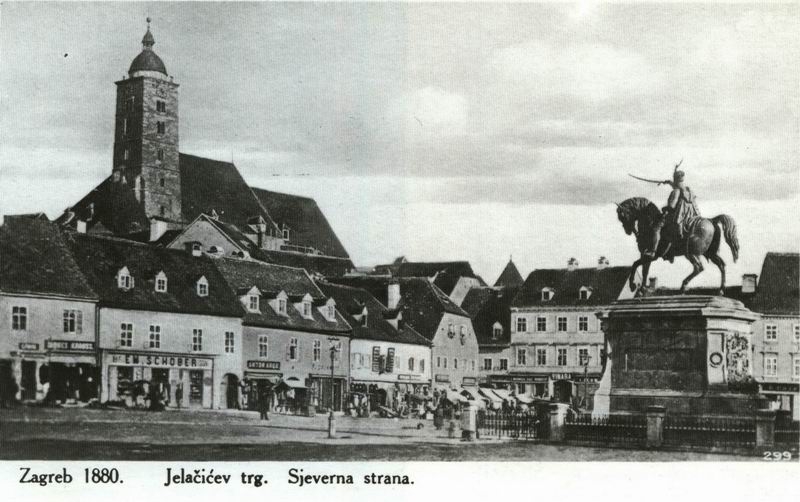 Jelačićev trg, north side, with the equestrian monument at right
