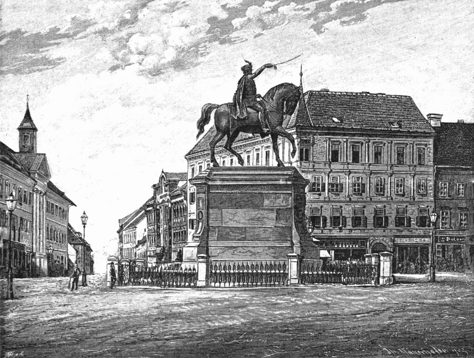 Ban Jelačić Square with the equestrian monument, seen from Ilica