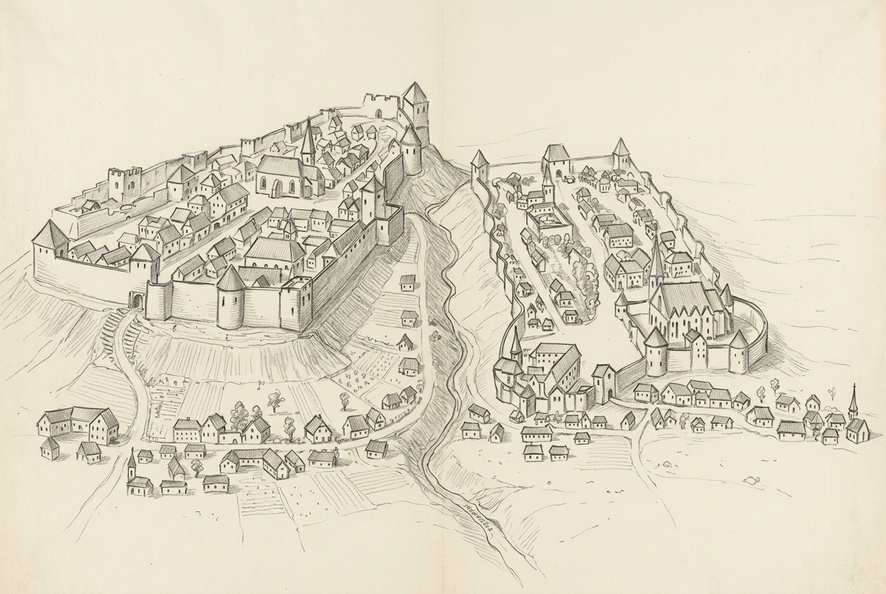 Gradec at left and Kaptol at right, separated by the Medveščak valley